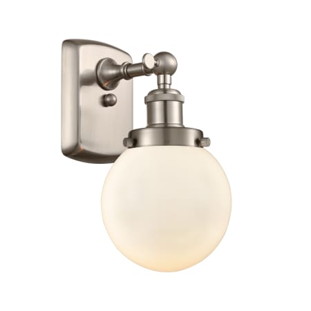 A large image of the Innovations Lighting 916-1W Beacon Brushed Satin Nickel / Matte White