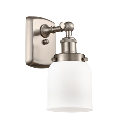 A large image of the Innovations Lighting 916-1W Small Bell Brushed Satin Nickel / Matte White