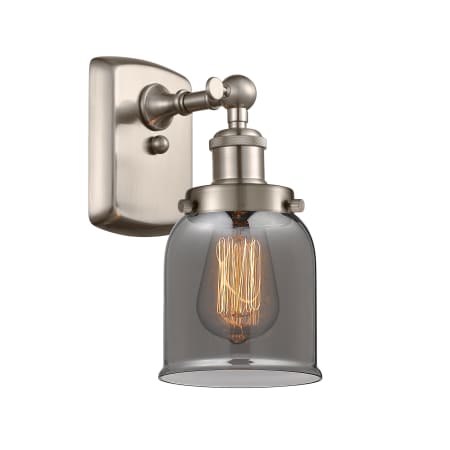 A large image of the Innovations Lighting 916-1W Small Bell Brushed Satin Nickel / Plated Smoke
