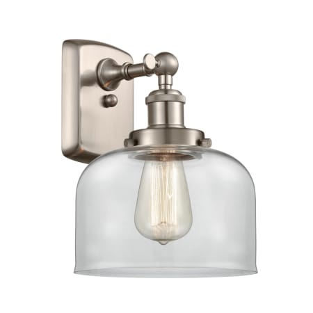 A large image of the Innovations Lighting 916-1W Large Bell Brushed Satin Nickel / Clear