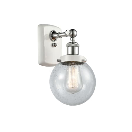 A large image of the Innovations Lighting 916-1W-11-6 Beacon Sconce White and Polished Chrome / Seedy