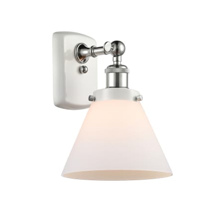 A large image of the Innovations Lighting 916-1W-13-8 Cone Sconce White and Polished Chrome / Matte White