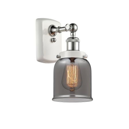 A large image of the Innovations Lighting 916-1W-12-5 Bell Sconce White and Polished Chrome / Plated Smoke