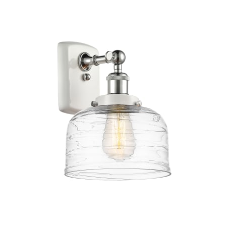 A large image of the Innovations Lighting 916-1W-13-8 Bell Sconce White and Polished Chrome / Clear Deco Swirl