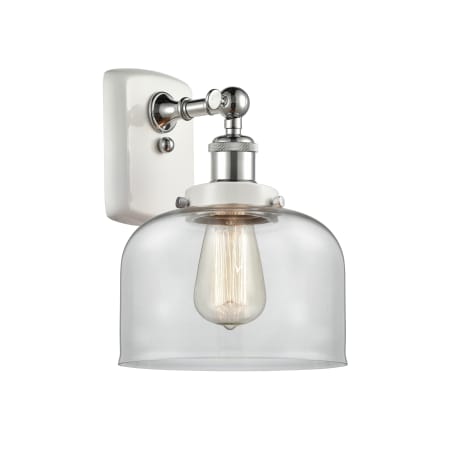 A large image of the Innovations Lighting 916-1W-13-8 Bell Sconce White and Polished Chrome / Clear