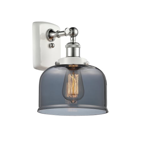 A large image of the Innovations Lighting 916-1W-13-8 Bell Sconce White and Polished Chrome / Plated Smoke