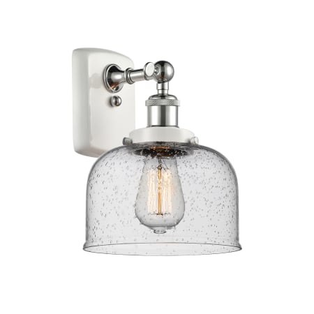 A large image of the Innovations Lighting 916-1W-13-8 Bell Sconce White and Polished Chrome / Seedy