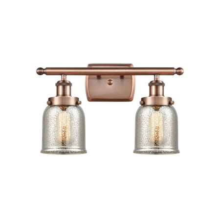 A large image of the Innovations Lighting 916-2W-12-16 Bell Vanity Antique Copper / Silver Plated Mercury