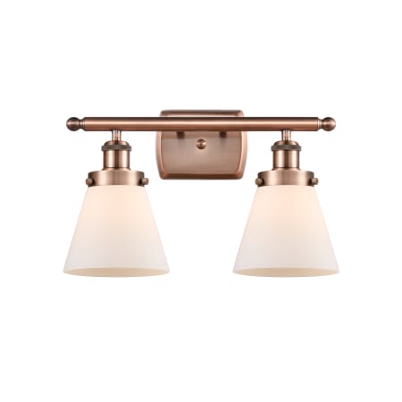 A large image of the Innovations Lighting 916-2W-11-16 Cone Vanity Antique Copper / Matte White