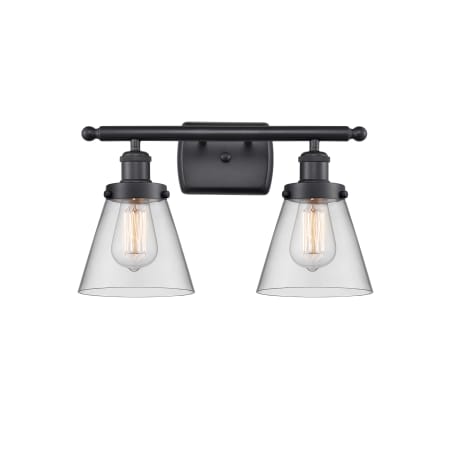 A large image of the Innovations Lighting 916-2W Small Cone Matte Black / Clear