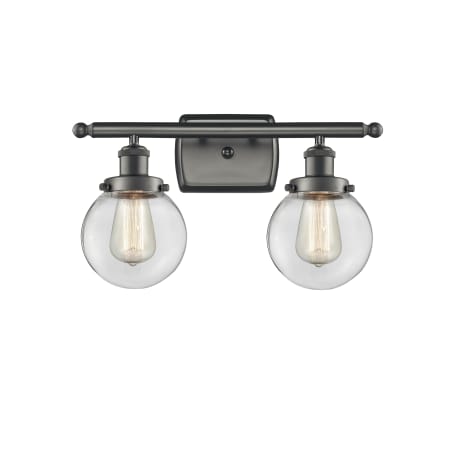 A large image of the Innovations Lighting 916-2W Beacon Oil Rubbed Bronze / Clear
