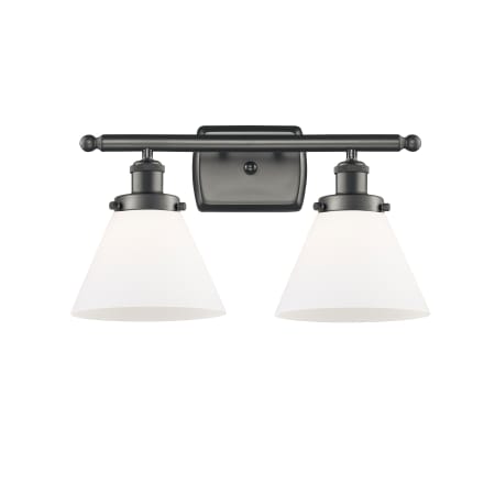 A large image of the Innovations Lighting 916-2W Large Cone Oil Rubbed Bronze / Matte White