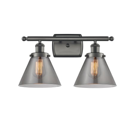 A large image of the Innovations Lighting 916-2W Large Cone Oil Rubbed Bronze / Plated Smoke