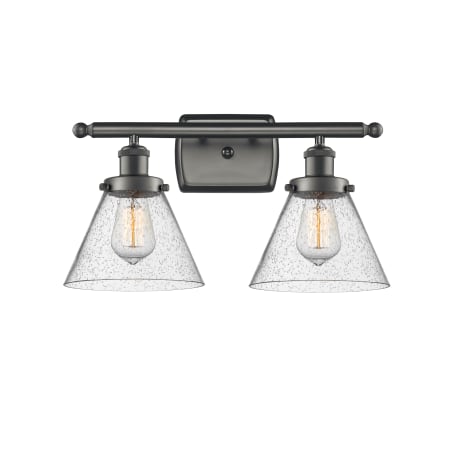 A large image of the Innovations Lighting 916-2W Large Cone Oil Rubbed Bronze / Seedy