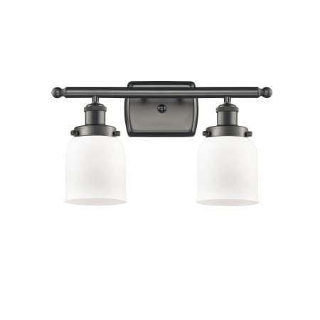 A large image of the Innovations Lighting 916-2W Small Bell Oil Rubbed Bronze / Matte White