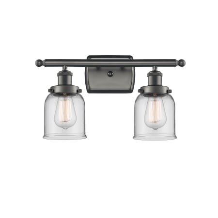 A large image of the Innovations Lighting 916-2W Small Bell Oil Rubbed Bronze / Clear