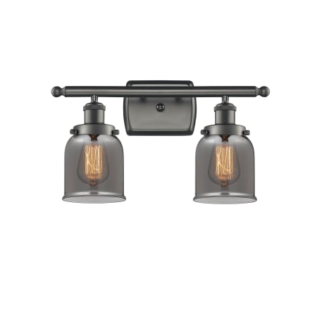 A large image of the Innovations Lighting 916-2W Small Bell Oil Rubbed Bronze / Plated Smoke