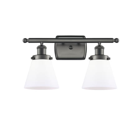 A large image of the Innovations Lighting 916-2W Small Cone Oil Rubbed Bronze / Matte White