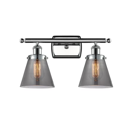 A large image of the Innovations Lighting 916-2W Small Cone Polished Chrome / Plated Smoke