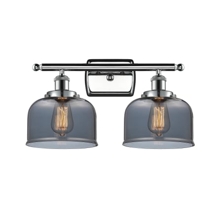 A large image of the Innovations Lighting 916-2W Large Bell Polished Chrome / Plated Smoke