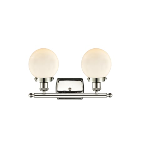 A large image of the Innovations Lighting 916-2W-11-16 Beacon Vanity Polished Nickel / Matte White