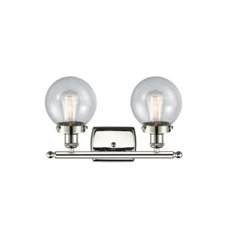 A large image of the Innovations Lighting 916-2W-11-16 Beacon Vanity Polished Nickel / Seedy