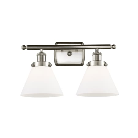 A large image of the Innovations Lighting 916-2W Large Cone Brushed Satin Nickel / Matte White