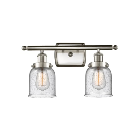 A large image of the Innovations Lighting 916-2W Small Bell Brushed Satin Nickel / Seedy