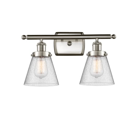 A large image of the Innovations Lighting 916-2W Small Cone Brushed Satin Nickel / Seedy