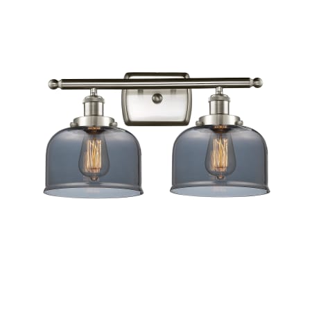 A large image of the Innovations Lighting 916-2W Large Bell Brushed Satin Nickel / Plated Smoke