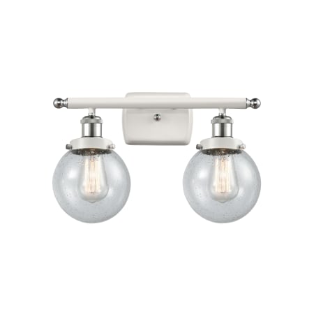 A large image of the Innovations Lighting 916-2W-11-16 Beacon Vanity White and Polished Chrome / Seedy