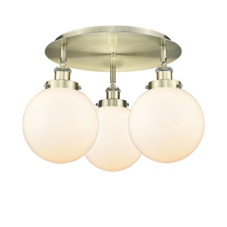 A large image of the Innovations Lighting 916-3C-12-20 Canton Flush Antique Brass / Matte White