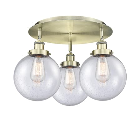 A large image of the Innovations Lighting 916-3C-12-20 Canton Flush Antique Brass / Seedy