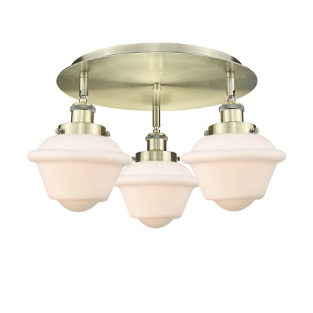 A large image of the Innovations Lighting 916-3C-8-19 Oxford Flush Antique Brass / Matte White