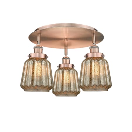 A large image of the Innovations Lighting 916-3C-8-19 Chatham Flush Antique Copper / Mercury