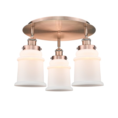 A large image of the Innovations Lighting 916-3C-11-18 Canton Flush Antique Copper / Matte White