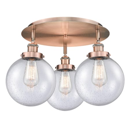 A large image of the Innovations Lighting 916-3C-12-20 Canton Flush Antique Copper / Seedy