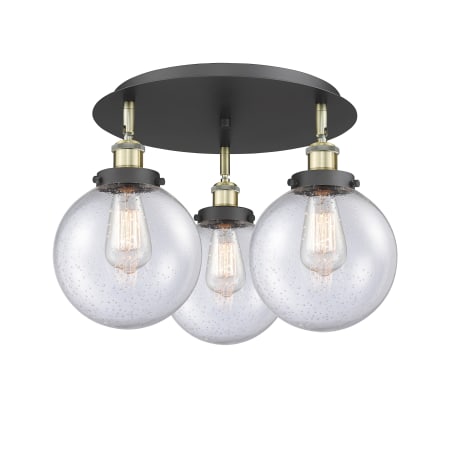 A large image of the Innovations Lighting 916-3C-12-20 Canton Flush Black Antique Brass / Seedy