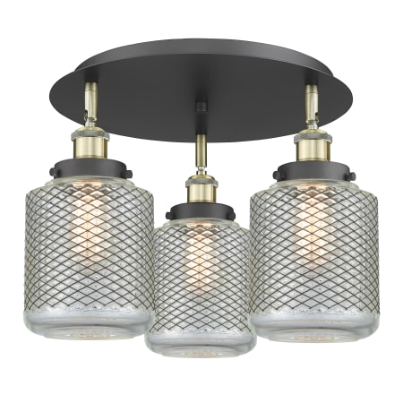 A large image of the Innovations Lighting 916-3C-10-18 Edison Flush Black Antique Brass / Clear Wire Mesh