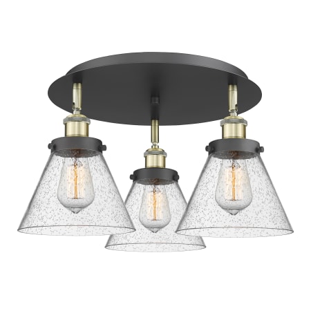 A large image of the Innovations Lighting 916-3C-10-20 Cone Flush Black Antique Brass / Seedy