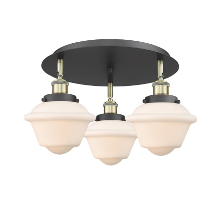 A large image of the Innovations Lighting 916-3C-8-19 Oxford Flush Black Antique Brass / Matte White