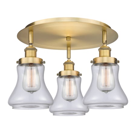 A large image of the Innovations Lighting 916-3C-10-18 Bellmont Flush Brushed Brass / Clear