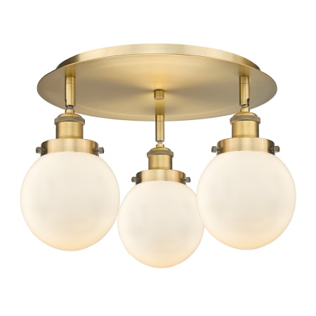 A large image of the Innovations Lighting 916-3C-10-18 Beacon Flush Brushed Brass / Matte White
