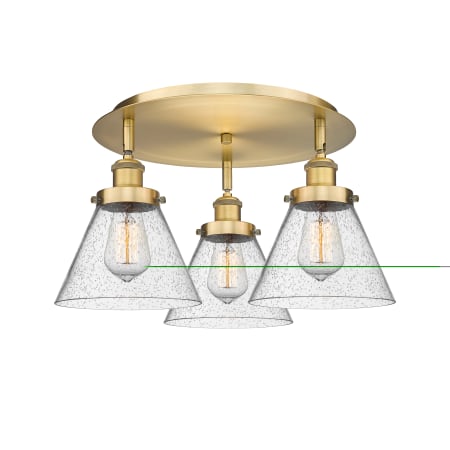 A large image of the Innovations Lighting 916-3C-10-20 Cone Flush Brushed Brass / Seedy