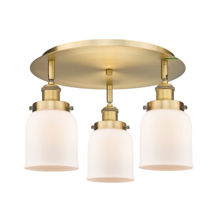 A large image of the Innovations Lighting 916-3C-10-17 Bell Flush Brushed Brass / Matte White