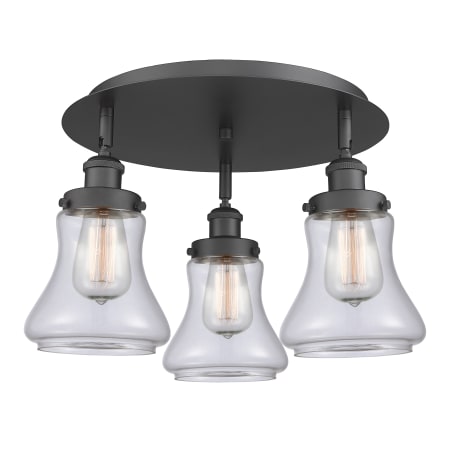 A large image of the Innovations Lighting 916-3C-10-18 Bellmont Flush Matte Black / Clear