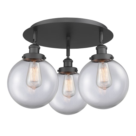 A large image of the Innovations Lighting 916-3C-12-20 Canton Flush Matte Black / Clear