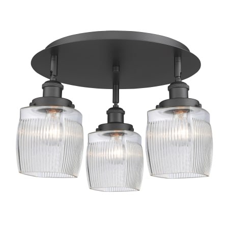 A large image of the Innovations Lighting 916-3C-10-18 Colton Flush Matte Black / Clear Halophane