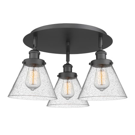 A large image of the Innovations Lighting 916-3C-10-20 Cone Flush Matte Black / Seedy