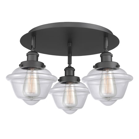 A large image of the Innovations Lighting 916-3C-8-19 Oxford Flush Matte Black / Clear